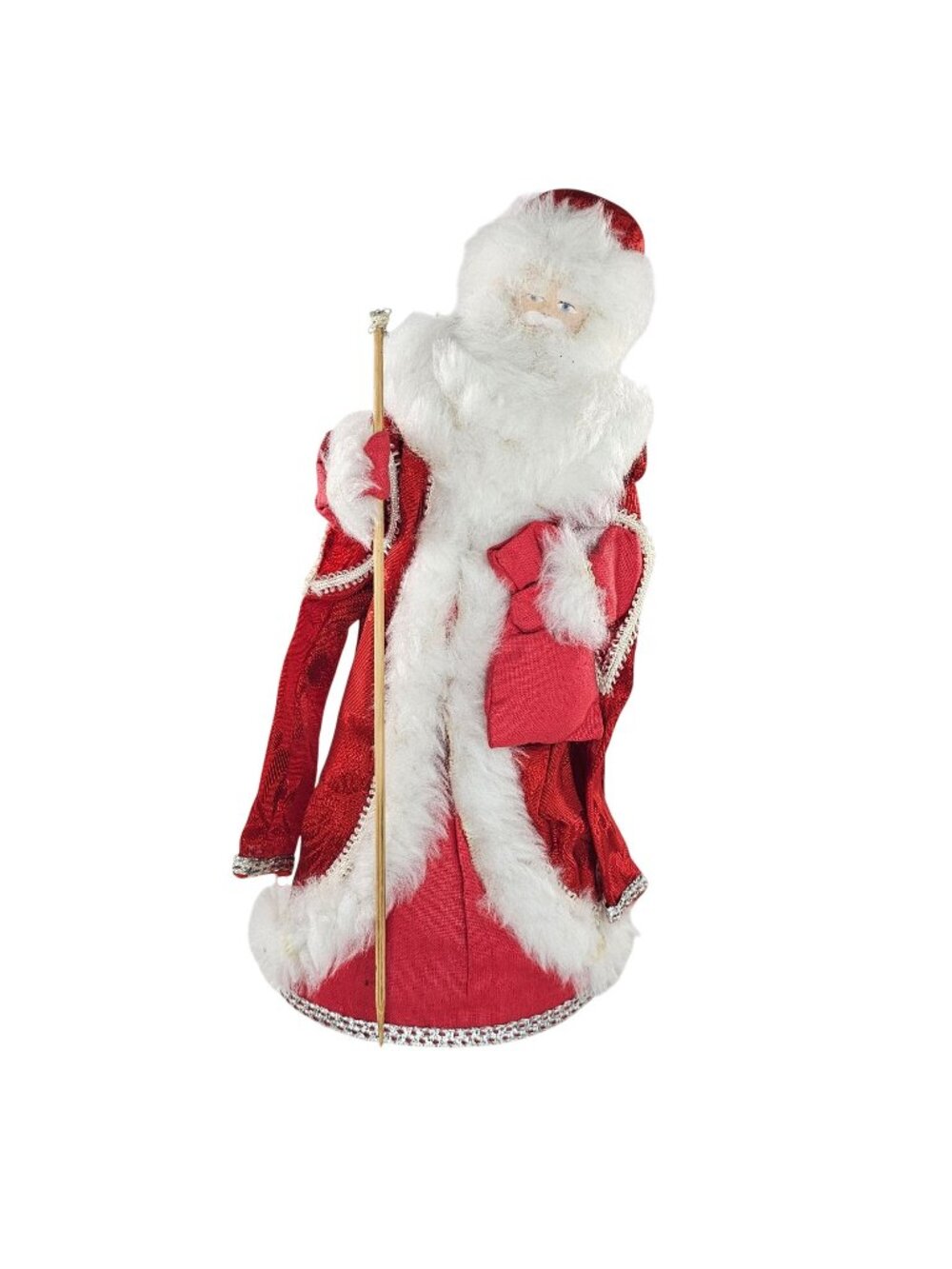 Handcrafted Santa Claus Figurine In Red Coat With Faux Fur Russia Amusing Crafts